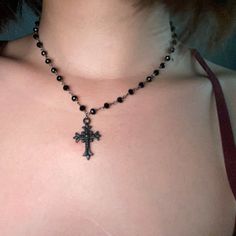 black beaded cross layered necklace